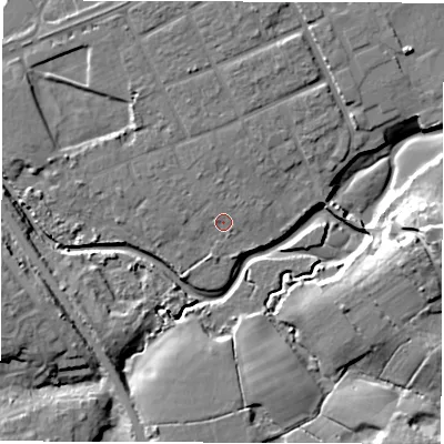 Shaded relief map of the ground around SO409GQ, computed from Environment Agency LiDAR. The ground here sits at about 3 m above sea level and falls 17 m across the surrounding 800 m. Surface water reaching this point runs off ground lying to the north-north-west, 2.9 m higher.