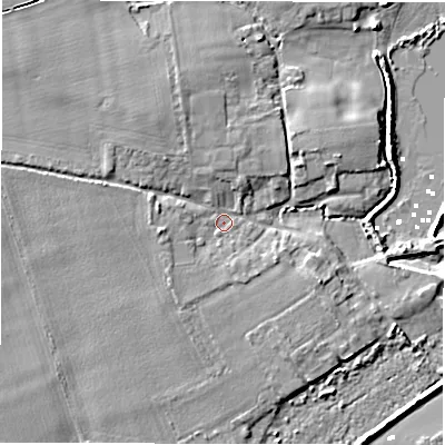 Shaded relief map of the ground around SO410TL, computed from Environment Agency LiDAR. The ground here sits at about 1 m above sea level and falls 5 m across the surrounding 800 m. Surface water reaching this point runs off ground lying to the west-north-west, 3.2 m higher.