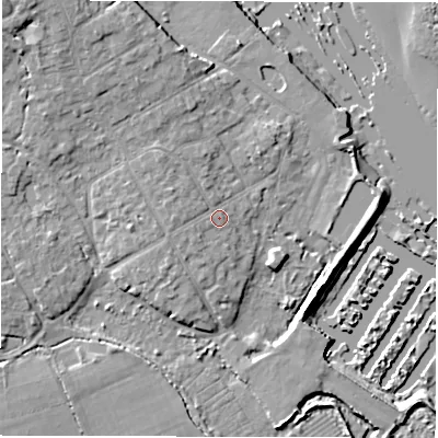 Shaded relief map of the ground around SO413SG, computed from Environment Agency LiDAR. The ground here sits at about 3 m above sea level and falls 10 m across the surrounding 800 m. Surface water reaching this point runs off ground lying to the north-west, 1.7 m higher.