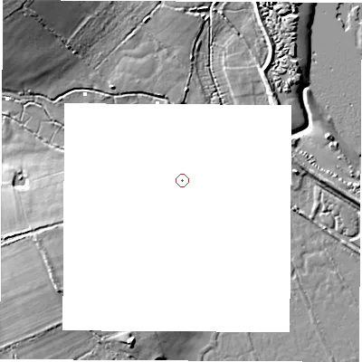 Shaded relief map of the ground around SO427XG, computed from Environment Agency LiDAR. and falls 11 m across the surrounding 800 m.