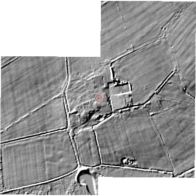 Shaded relief map of the ground around SO427XL, computed from Environment Agency LiDAR. The ground here sits at about 5 m above sea level and falls 8 m across the surrounding 800 m. Surface water reaching this point runs off ground lying to the north-north-west, 0.7 m higher.