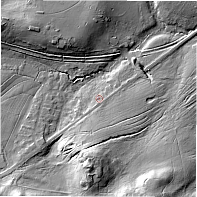 Shaded relief map of the ground around SO437BU, computed from Environment Agency LiDAR. The ground here sits at about 31 m above sea level and falls 23 m across the surrounding 800 m. Surface water reaching this point runs off ground lying to the south, 7.0 m higher.
