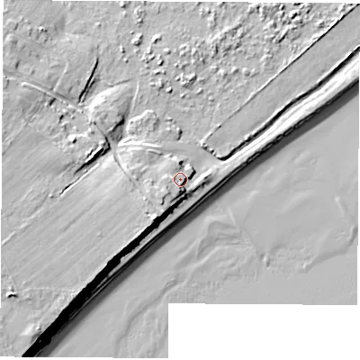 Shaded relief map of the ground around SO451BR, computed from Environment Agency LiDAR. The ground here sits at about 6 m above sea level and falls 16 m across the surrounding 800 m. Surface water reaching this point runs off ground lying to the south-south-west, 10.6 m higher.
