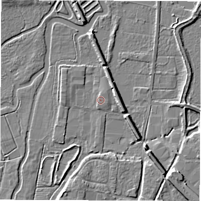 Shaded relief map of the ground around SO510HA, computed from Environment Agency LiDAR. The ground here sits at about 16 m above sea level and falls 8 m across the surrounding 800 m. Surface water reaching this point runs off ground lying to the north-north-east, 0.9 m higher.