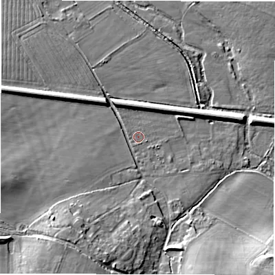 Shaded relief map of the ground around SO510JY, computed from Environment Agency LiDAR. The ground here sits at about 30 m above sea level and falls 15 m across the surrounding 800 m. Surface water reaching this point runs off ground lying to the south-south-west, 0.6 m higher.