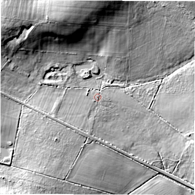 Shaded relief map of the ground around SO516AN, computed from Environment Agency LiDAR. The ground here sits at about 22 m above sea level and falls 24 m across the surrounding 800 m. Surface water reaching this point runs off ground lying to the south-west, 3.5 m higher.