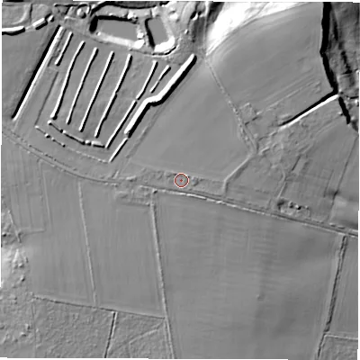 Shaded relief map of the ground around SO516DJ, computed from Environment Agency LiDAR. The ground here sits at about 63 m above sea level and falls 26 m across the surrounding 800 m. Surface water reaching this point runs off ground lying to the west, 0.7 m higher.