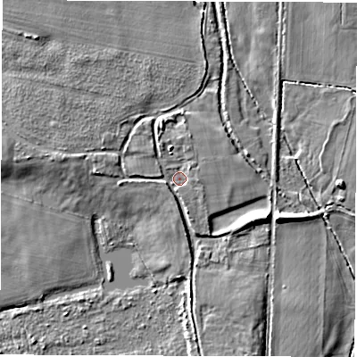 Shaded relief map of the ground around SO519LH, computed from Environment Agency LiDAR. The ground here sits at about 11 m above sea level and falls 8 m across the surrounding 800 m. Surface water reaching this point runs off ground lying to the north-north-west, 2.4 m higher.