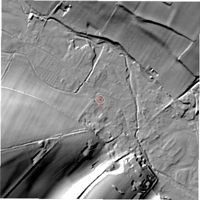 Shaded relief map of the ground around SP110NH, computed from Environment Agency LiDAR. The ground here sits at about 89 m above sea level and falls 51 m across the surrounding 800 m. Surface water reaching this point runs off ground lying to the west-south-west, 47.4 m higher.