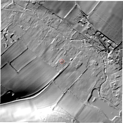 Shaded relief map of the ground around SP116AP, computed from Environment Agency LiDAR. The ground here sits at about 81 m above sea level and falls 43 m across the surrounding 800 m. Surface water reaching this point runs off ground lying to the south-south-west, 0.8 m higher.