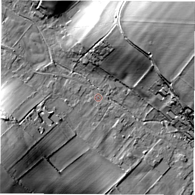 Shaded relief map of the ground around SP116AT, computed from Environment Agency LiDAR. The ground here sits at about 81 m above sea level and falls 49 m across the surrounding 800 m. Surface water reaching this point runs off ground lying to the west-south-west, 36.2 m higher.