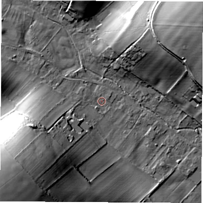 Shaded relief map of the ground around SP116AX, computed from Environment Agency LiDAR. The ground here sits at about 81 m above sea level and falls 51 m across the surrounding 800 m. Surface water reaching this point runs off ground lying to the south-west, 1.3 m higher.