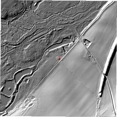 Shaded relief map of the ground around SP116QL, computed from Environment Agency LiDAR. The ground here sits at about 58 m above sea level and falls 33 m across the surrounding 800 m. Surface water reaching this point runs off ground lying to the south-east, 20.1 m higher.
