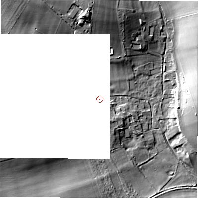 Shaded relief map of the ground around SP118PG, computed from Environment Agency LiDAR. and falls 18 m across the surrounding 800 m.
