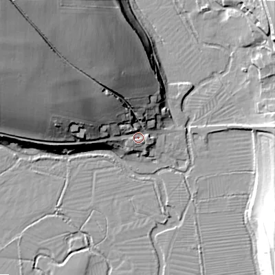 Shaded relief map of the ground around SP34LT, computed from Environment Agency LiDAR. The ground here sits at about 66 m above sea level and falls 43 m across the surrounding 800 m. Surface water reaching this point runs off ground lying to the north-west, 37.0 m higher.