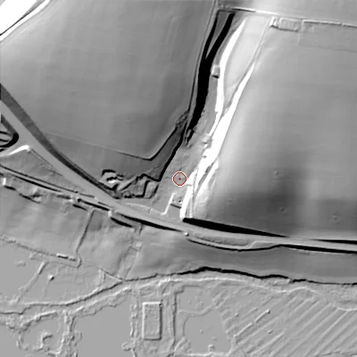 Shaded relief map of the ground around SP34LZ, computed from Environment Agency LiDAR. The ground here sits at about 81 m above sea level and falls 54 m across the surrounding 800 m. Surface water reaching this point runs off ground lying to the north-east, 37.4 m higher.