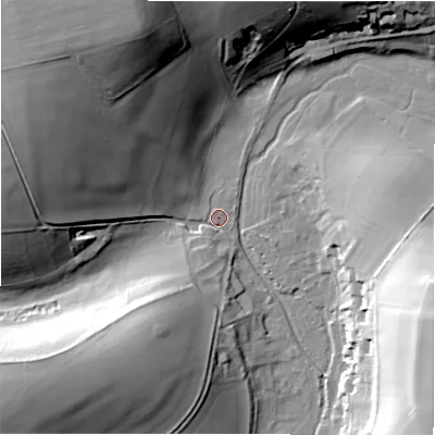 Shaded relief map of the ground around SP40AW, computed from Environment Agency LiDAR. The ground here sits at about 68 m above sea level and falls 41 m across the surrounding 800 m. Surface water reaching this point runs off ground lying to the north-west, 37.0 m higher.