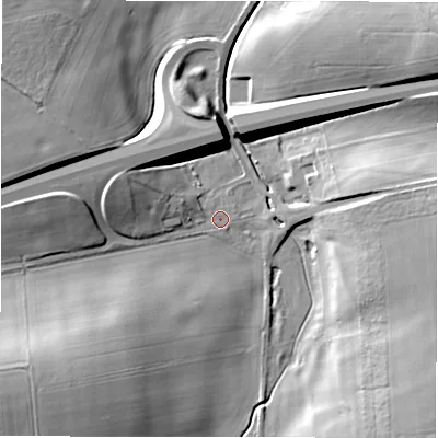 Shaded relief map of the ground around SP40ET, computed from Environment Agency LiDAR. The ground here sits at about 92 m above sea level and falls 19 m across the surrounding 800 m. Surface water reaching this point runs off ground lying to the west-north-west, 9.0 m higher.