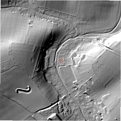 Shaded relief map of the ground around SP40HF, computed from Environment Agency LiDAR. The ground here sits at about 81 m above sea level and falls 30 m across the surrounding 800 m. Surface water reaching this point runs off ground lying to the east, 16.8 m higher.