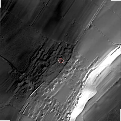 Shaded relief map of the ground around SP51DJ, computed from Environment Agency LiDAR. The ground here sits at about 78 m above sea level and falls 52 m across the surrounding 800 m. Surface water reaching this point runs off ground lying to the north-west, 33.1 m higher.