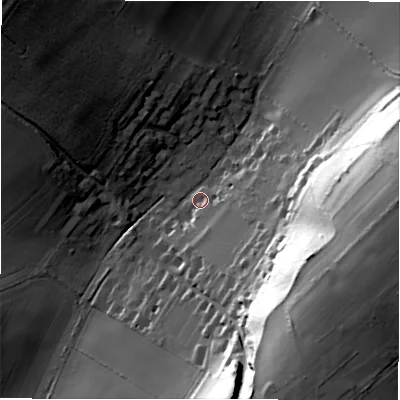 Shaded relief map of the ground around SP51DQ, computed from Environment Agency LiDAR. The ground here sits at about 78 m above sea level and falls 52 m across the surrounding 800 m. Surface water reaching this point runs off ground lying to the south-east, 48.6 m higher.