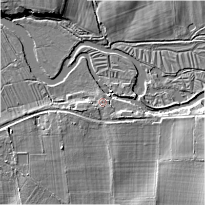 Shaded relief map of the ground around SP62JS, computed from Environment Agency LiDAR. The ground here sits at about 28 m above sea level and falls 9 m across the surrounding 800 m. Surface water reaching this point runs off ground lying to the south-west, 1.8 m higher.