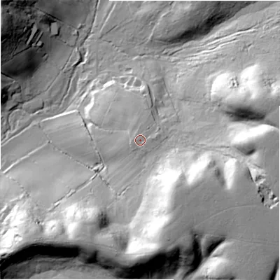Shaded relief map of the ground around SP62PT, computed from Environment Agency LiDAR. The ground here sits at about 52 m above sea level and falls 49 m across the surrounding 800 m. Surface water reaching this point runs off ground lying to the south-east, 20.6 m higher.