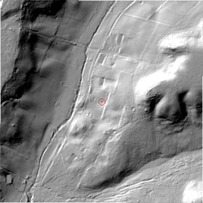 Shaded relief map of the ground around SP62PX, computed from Environment Agency LiDAR. The ground here sits at about 43 m above sea level and falls 48 m across the surrounding 800 m. Surface water reaching this point runs off ground lying to the east, 36.0 m higher.