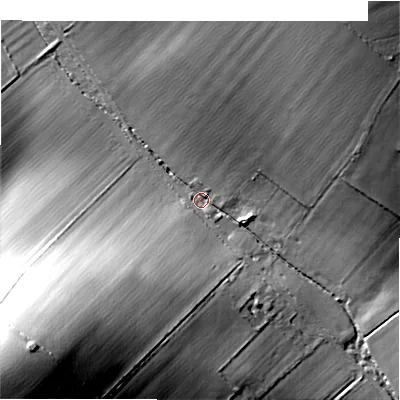 Shaded relief map of the ground around SP63NU, computed from Environment Agency LiDAR. The ground here sits at about 51 m above sea level and falls 52 m across the surrounding 800 m. Surface water reaching this point runs off ground lying to the south-west, 48.5 m higher.