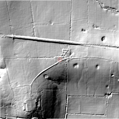 Shaded relief map of the ground around SP79HP, computed from Environment Agency LiDAR. The ground here sits at about 93 m above sea level and falls 24 m across the surrounding 800 m. Surface water reaching this point runs off ground lying to the south-west, 1.5 m higher.