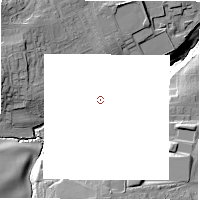 Shaded relief map of the ground around SR70HN, computed from Environment Agency LiDAR. and falls 38 m across the surrounding 800 m.