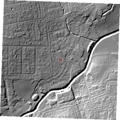 Shaded relief map of the ground around SS117HL, computed from Environment Agency LiDAR. The ground here sits at about 7 m above sea level and falls 19 m across the surrounding 800 m. Surface water reaching this point runs off ground lying to the west-north-west, 1.8 m higher.