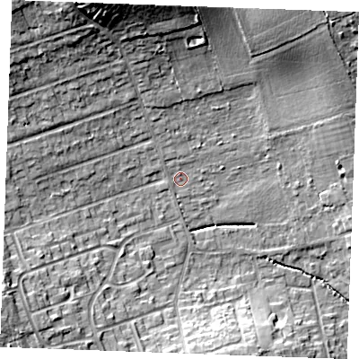 Shaded relief map of the ground around SS117NJ, computed from Environment Agency LiDAR. The ground here sits at about 12 m above sea level and falls 18 m across the surrounding 800 m. Surface water reaching this point runs off ground lying to the north-north-west, 1.3 m higher.