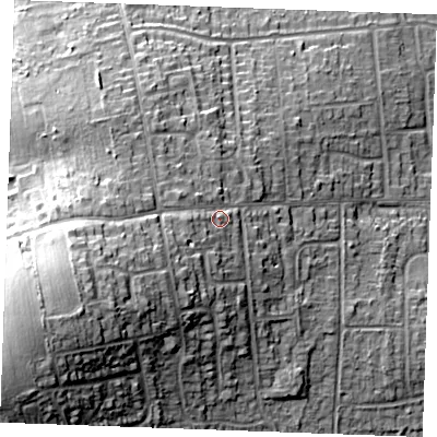 Shaded relief map of the ground around SS120AU, computed from Environment Agency LiDAR. The ground here sits at about 21 m above sea level and falls 26 m across the surrounding 800 m. Surface water reaching this point runs off ground lying to the west-south-west, 8.7 m higher.