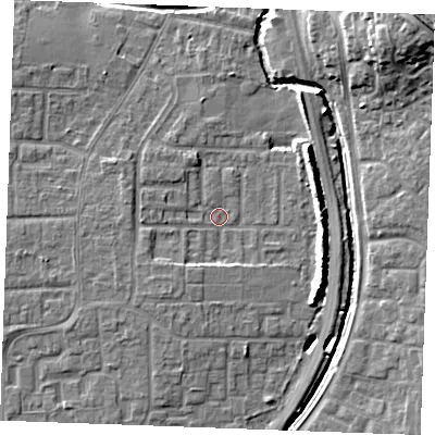 Shaded relief map of the ground around SS129BX, computed from Environment Agency LiDAR. The ground here sits at about 8 m above sea level and falls 18 m across the surrounding 800 m. Surface water reaching this point runs off ground lying to the south-west, 3.0 m higher.