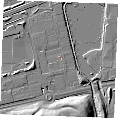 Shaded relief map of the ground around SS143BS, computed from Environment Agency LiDAR. The ground here sits at about 22 m above sea level and falls 22 m across the surrounding 800 m. Surface water reaching this point runs off ground lying to the south-south-west, 1.4 m higher.