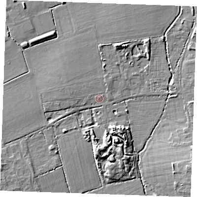 Shaded relief map of the ground around SS154AZ, computed from Environment Agency LiDAR. The ground here sits at about 19 m above sea level and falls 9 m across the surrounding 800 m. Surface water reaching this point runs off ground lying to the west-north-west, 1.8 m higher.