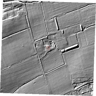 Shaded relief map of the ground around SS154BG, computed from Environment Agency LiDAR. The ground here sits at about 20 m above sea level and falls 10 m across the surrounding 800 m. Surface water reaching this point runs off ground lying to the west, 1.5 m higher.