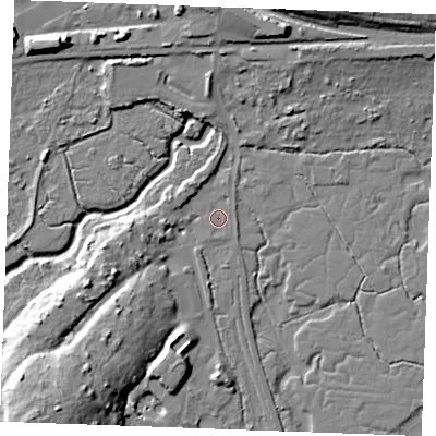 Shaded relief map of the ground around SS164UH, computed from Environment Agency LiDAR. The ground here sits at about 3 m above sea level and falls 22 m across the surrounding 800 m. Surface water reaching this point runs off ground lying to the south-south-west, 0.8 m higher.