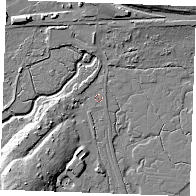 Shaded relief map of the ground around SS164UL, computed from Environment Agency LiDAR. The ground here sits at about 3 m above sea level and falls 22 m across the surrounding 800 m. Surface water reaching this point runs off ground lying to the south-south-west, 0.8 m higher.