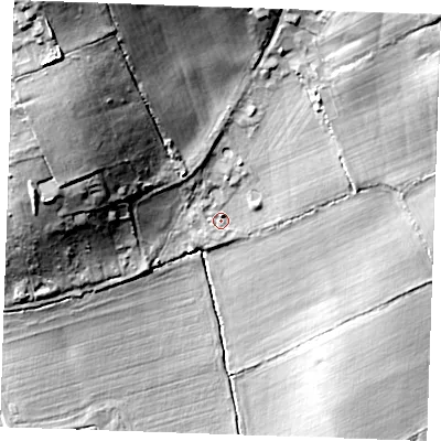 Shaded relief map of the ground around SS166DH, computed from Environment Agency LiDAR. The ground here sits at about 27 m above sea level and falls 38 m across the surrounding 800 m. Surface water reaching this point runs off ground lying to the north-north-west, 24.6 m higher.