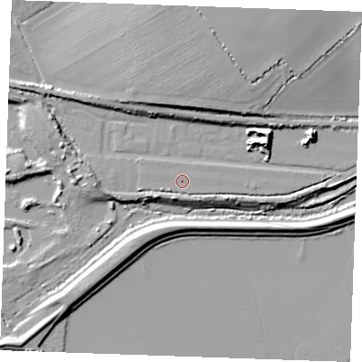 Shaded relief map of the ground around SS170EH, computed from Environment Agency LiDAR. The ground here sits at about 6 m above sea level and falls 13 m across the surrounding 800 m. Surface water reaching this point runs off ground lying to the west-south-west, 0.9 m higher.