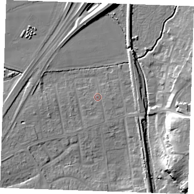 Shaded relief map of the ground around SS170JL, computed from Environment Agency LiDAR. The ground here sits at about 7 m above sea level and falls 16 m across the surrounding 800 m. Surface water reaching this point runs off ground lying to the south-west, 0.6 m higher.
