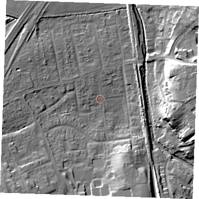Shaded relief map of the ground around SS170LG, computed from Environment Agency LiDAR. The ground here sits at about 5 m above sea level and falls 17 m across the surrounding 800 m. Surface water reaching this point runs off ground lying to the south-south-east, 12.2 m higher.