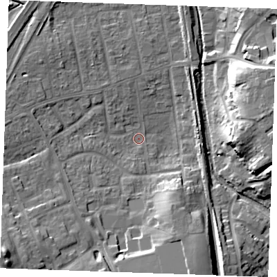 Shaded relief map of the ground around SS170LQ, computed from Environment Agency LiDAR. The ground here sits at about 5 m above sea level and falls 18 m across the surrounding 800 m. Surface water reaching this point runs off ground lying to the south-west, 16.2 m higher.
