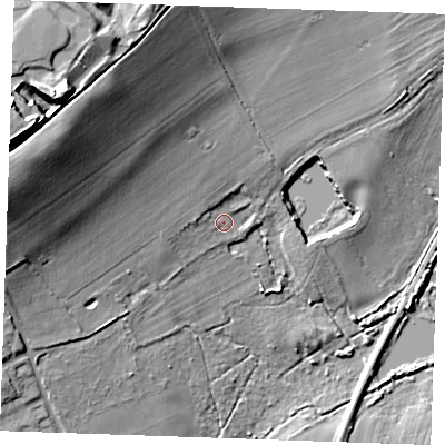 Shaded relief map of the ground around SS170RH, computed from Environment Agency LiDAR. The ground here sits at about 9 m above sea level and falls 33 m across the surrounding 800 m. Surface water reaching this point runs off ground lying to the north-west, 21.0 m higher.