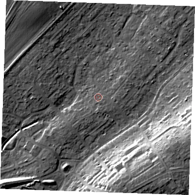 Shaded relief map of the ground around SS178AJ, computed from Environment Agency LiDAR. The ground here sits at about 10 m above sea level and falls 20 m across the surrounding 800 m. Surface water reaching this point runs off ground lying to the south-south-east, 1.4 m higher.
