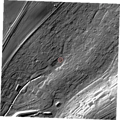 Shaded relief map of the ground around SS178AQ, computed from Environment Agency LiDAR. The ground here sits at about 9 m above sea level and falls 20 m across the surrounding 800 m. Surface water reaching this point runs off ground lying to the north-north-west, 5.1 m higher.