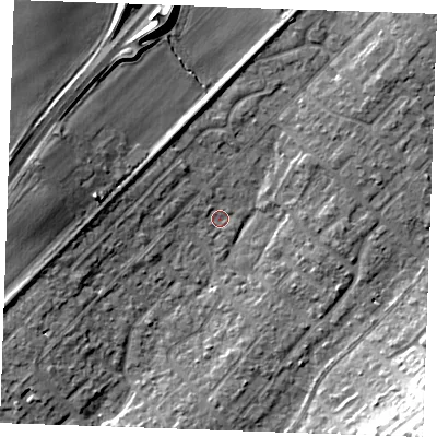 Shaded relief map of the ground around SS178AU, computed from Environment Agency LiDAR. The ground here sits at about 10 m above sea level and falls 15 m across the surrounding 800 m. Surface water reaching this point runs off ground lying to the north-west, 1.1 m higher.
