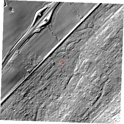 Shaded relief map of the ground around SS178BH, computed from Environment Agency LiDAR. The ground here sits at about 11 m above sea level and falls 12 m across the surrounding 800 m. Surface water reaching this point runs off ground lying to the north-east, 4.5 m higher.